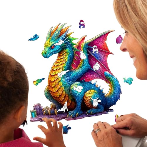 Ibuloule Holztierpuzzle, Tierpuzzles für Kinder | 3D-Tierpuzzle,Feinmotorik-Lernspiele, Denkaufgabe aus Holz mit Drachenmuster, Lernspielzeug für Kinder und Erwachsene von Ibuloule