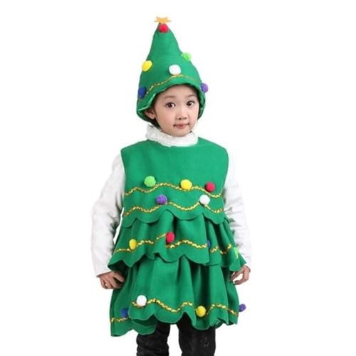 Ibuloule Kinder-Weihnachtsbaum-Kostü, Grüner ärmelloser Rock, Baumhut-Outfits, Weihnachtsoutfits für Mädchen, Karnevalskleidung von Ibuloule