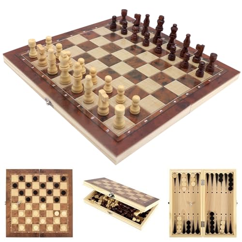 Icegrey Schachbrett Holz Traditionelle Spiele Tragbare Aufbewahrung Internationales Schachspiel Wooden Chess Set für Familie Geschenk Reisen Kinder und Erwachsene 24x24cm von Icegrey