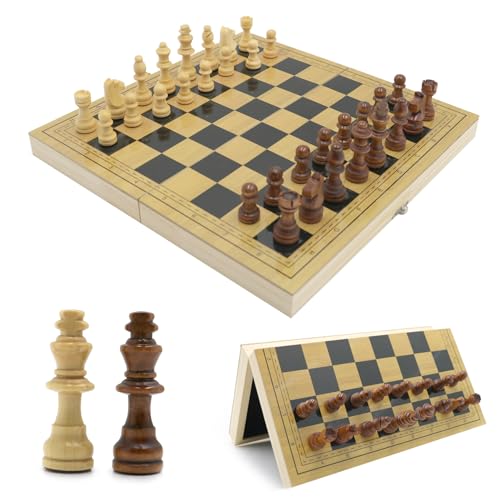 Icegrey Schachbrett Holz Traditionelle Spiele Tragbare Aufbewahrung Internationales Schachspiel Wooden Chess Set für Familie Geschenk Reisen Kinder und Erwachsene 30x30cm von Icegrey