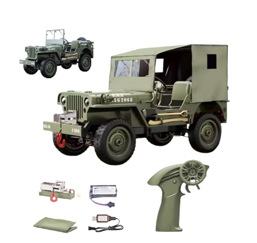 Ichlovdu Rock Crawler RTR 1/10 RC Auto Militär-LKW Offroad-Klettern LED-Licht 2,4G 4WD Metallrahmen Truck Fahrzeuge Modelle Spielzeug Armee (Armeegrün mit Winde und Verdeck) von Ichlovdu