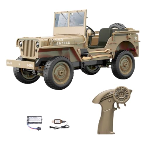 Ichlovdu Rock Crawler RTR 1/10 RC Auto Militär-LKW Offroad-Klettern LED-Licht 2,4G 4WD Metallrahmen Truck Fahrzeuge Modelle Spielzeug Armee (Khaki) von Ichlovdu