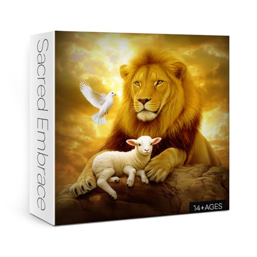 Christian Bird Löwe Schaf Religiöse Puzzles für Erwachsene 1000 Teile Schöne Tier Inspirierende Osterlandschaft Puzzles, Hübscher Sonnenuntergang Scenic Catholic Wildlife Landschaft Puzzle von IdeaBazar