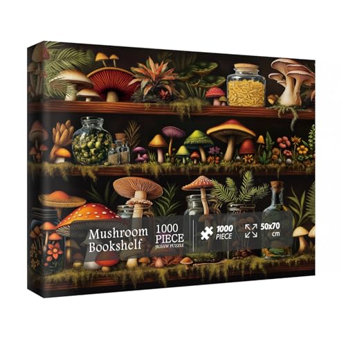 Wunderschönes Pilz-Bücherregal-Puzzle für Erwachsene, 1000 Teile, Natur, bunte Pflanzenflasche, Kunst-Puzzle, hübsches malerisches Malen, Fantasie-Puzzle von IdeaBazar