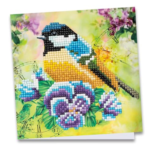 Ideen mit Herz Diamond-Painting-Grußkarte | 16 x 16 cm | 370 g/m² | inkl. Umschlag & Werkzeug (Vogel & Blumen 01) von Ideen mit Herz