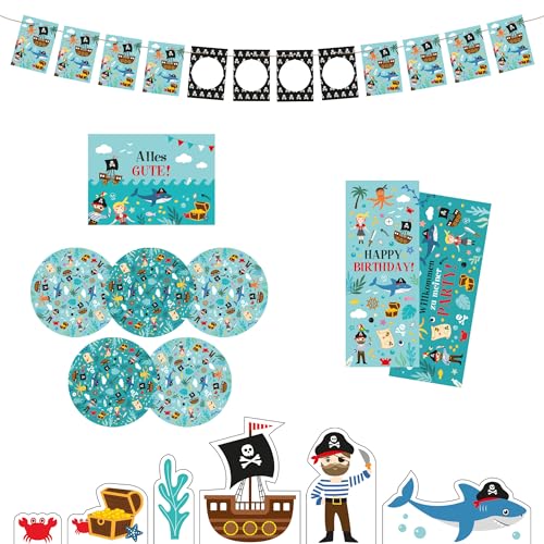 "Piraten" Kindergeburtstag Deko Box - Geburtstagsdeko Set für Jungen - Geburtstag Dekoration für Kinder Partys - Tischdeko mit Snackuntersetzern, Poster, Girlande uvm. - Party birthday boys von Ideenverlag HAMBURG