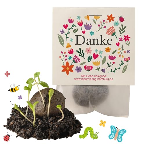 10x "Danke" Samenbomben - kleines Geschenk & Mitgebsel - Blumenmurmeln & Saatbomben für Kollegen, Gäste & Kinder - Blumenbomben, Blumensamen & Blumenkugeln als Dankeschön - Seedbomb & Saatkugeln von Ideenverlag HAMBURG