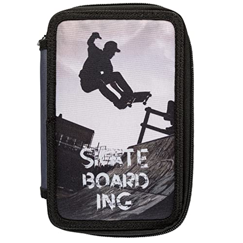 Idena 20117 - Schüleretui Triple mit 3 Reißverschluss-Fächern und mit 47 Teilen befüllt, Design Skateboard, Federmappe mit Buntstiften, Lineal und weiterem Zubehör für die Schule Idena 20117 - Schüleretui Triple mit 3 Reißverschluss-Fächern und mit 47 Teilen befüllt, Design Skateboard, Federmappe mit Buntstiften, Lineal und weiterem Zubehör für die Schule von Idena