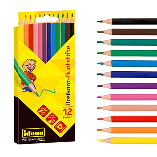 Idena 20133 - Buntstifte in 12 Farben, holzfreie Farbstifte in ergonomischer Dreiecksform, verpackt im Kartonetui von Idena