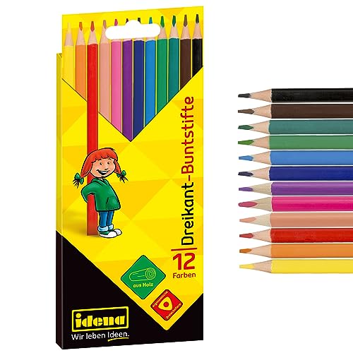 Idena 20134 - Buntstifte in 12 Farben, Farbstifte aus FSC Holz in ergonomischer Dreiecksform, verpackt im Kartonetui von Idena