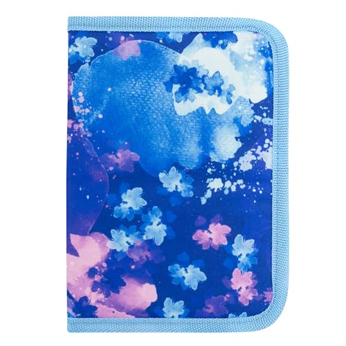Idena 22085 - Federmappe mit Reißverschluss und Innenklappe, Design Blüten, gefülltes Federmäppchen mit 27 Teilen von Idena