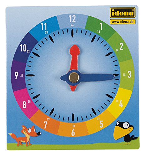 Idena 260049 – Lernuhr aus Pappe, im 24 h Format, mit beweglichen Minuten- und Stundenzeigern, ca. 10 x 10,5 cm, zum Erlernen der Uhrzeit von Idena