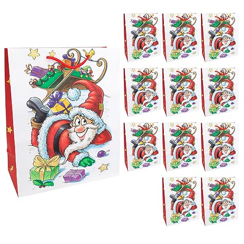 Idena 30345-12 - Geschenktüten Santa, 12 Stück, 26 x 32 x 12 cm, Papiertüten, Geschenktaschen, Weihnachtstüten von Idena