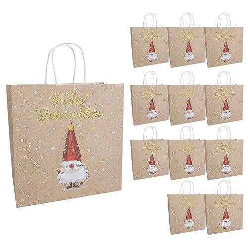 Idena 30362-12 - Geschenktüten Weihnachtswichtel, 12 Stück, 28 x 28 x 15 cm, Papiertüten, Geschenktaschen, Weihnachtstüten von Idena