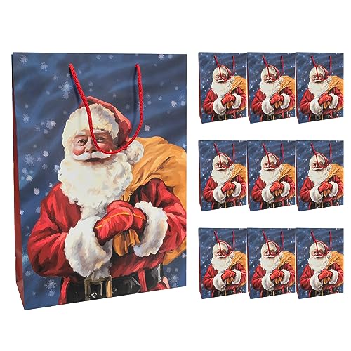 Idena 30367-10 - Geschenktüten Santa, 10 Stück, 25 x 34,5 x 8,5 cm, Papiertüten, Geschenktaschen, Weihnachtstüten von Idena