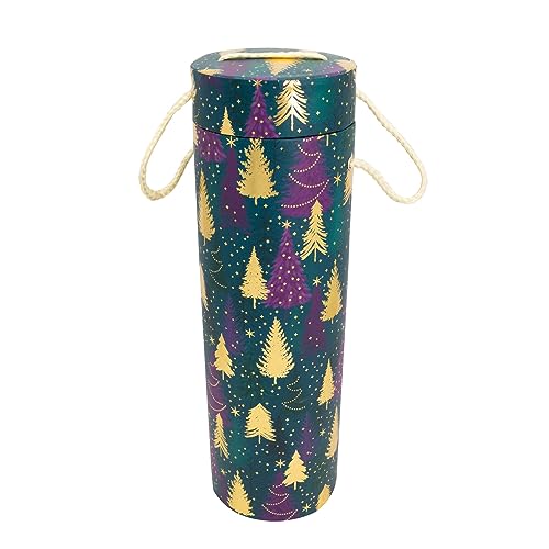 Idena 30370 - Flaschenbox Tannenbäume, zylinderförmig, Geschenkbox, Geschenkschachtel, Geschenkverpackung Weihnachten von Idena