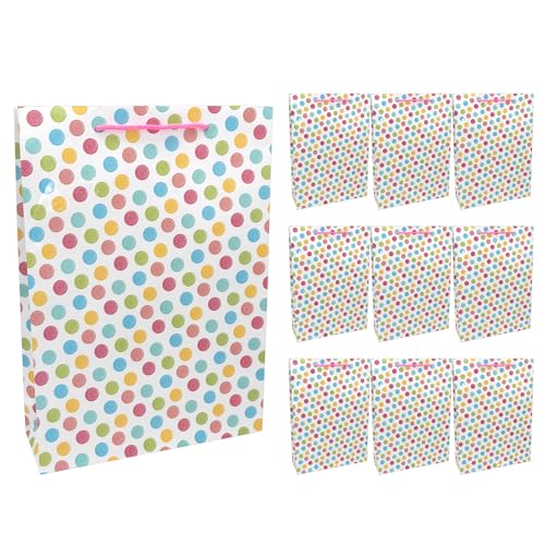 Idena 30387-10 - Geschenktüten Dot, 10 Stück, Geschenktaschen in der Größe 25 x 8 x 34,5 cm, Papiertüten mit bunten Punkten von Idena