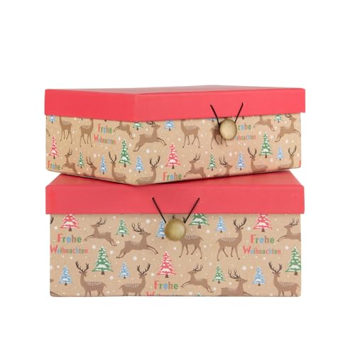 Idena 30504 - Geschenkbox Frohe Weihnachten mit Gummizug, 2 Stück in verschiedenen Größen, Schachtel in Braun und Rot mit Rentieren Idena 30504 - Geschenkbox Frohe Weihnachten mit Gummizug, 2 Stück in verschiedenen Größen, Schachtel in Braun und Rot mit Rentieren von Idena