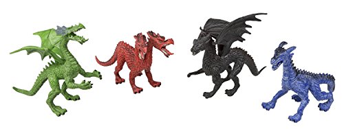 Idena 40090 - Spielfigurenset mit 4 Drachen, aus Kunststoff, jeweils ca. 16 cm groß, Spielspaß für die Badewanne, den Sandkasten, im Kindergarten und Kinderzimmer von Idena