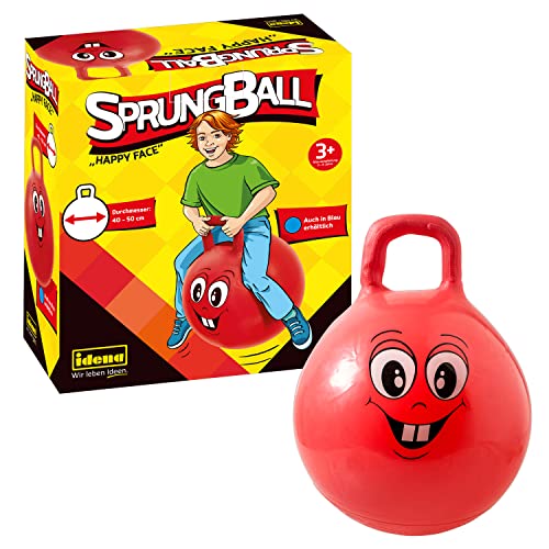 Idena 40093 - Sprungball Happy Face in rot, Durchmesser ca. 45 - 50 cm, belastbar bis 50 kg, perfekt für Sommer, Park oder Kindergarten von Idena