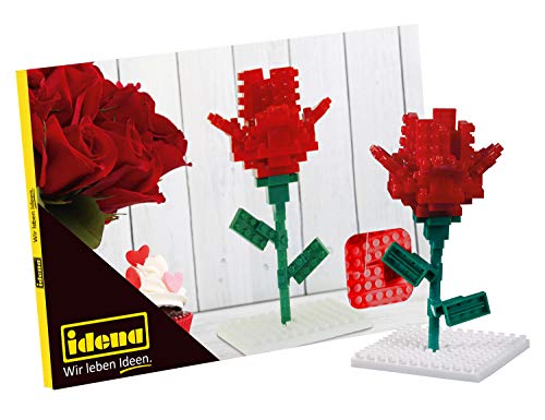 Idena 40151 - Postkarte Rose mit einem 3D Modellbauset mit 55 Original Brixies Minibausteinen, Schwierigkeitsgrad 1, Grußkarte oder Mitbringsel für Kinder und Erwachsene von Idena