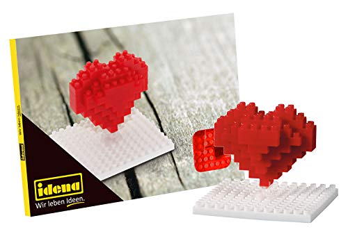 Idena 40153 - Postkarte Herz mit einem 3D Modellbauset mit 42 Original Brixies Minibausteinen, Schwierigkeitsgrad 1, Grußkarte oder Mitbringsel für Kinder und Erwachsene von Idena