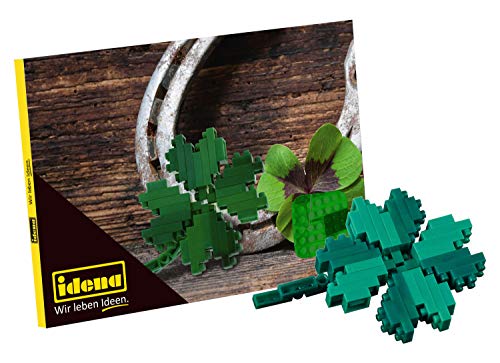 Idena 40155 - Postkarte Kleeblatt mit einem 3D Modellbauset mit 48 Original Brixies Minibausteinen, Schwierigkeitsgrad 1, Grußkarte oder Mitbringsel für Kinder und Erwachsene von Idena