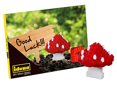 Idena 40156 - Postkarte Glückspilz mit einem 3D Modellbauset mit 79 Original Brixies Minibausteinen, Schwierigkeitsgrad 1, Grußkarte oder Mitbringsel für Kinder und Erwachsene von Idena