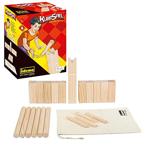 Idena 40175 - Kubb Spiel mit 10 Kubbs, 6 Wurfhölzern, König und 4 Eckstäben, inklusive Transport- und Aufbewahrungsbeutel Idena 40175 - Kubb Spiel mit 10 Kubbs, 6 Wurfhölzern, König und 4 Eckstäben, inklusive Transport- und Aufbewahrungsbeutel von Idena