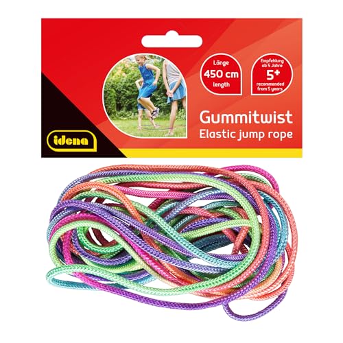Idena 40188 - Gummi-Twist für Kinder, 4,5 m langes Seil in bunten Farben, unterhaltsames Hüpf-Spiel mit verschiedenen Sprungabläufen und Schwierigkeitsgraden von Idena