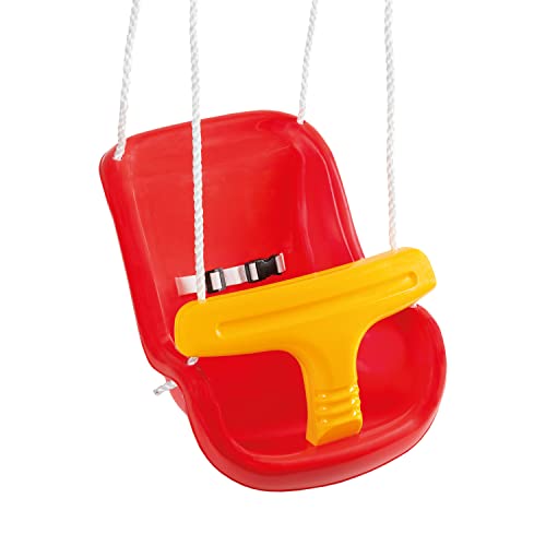 Idena 40191 - Babyschaukel aus Kunststoff in gelb-rot, für Babys ab 1 Jahr, mit verstellbaren Halteseilen und Stahlringen, Tragkraft bis 50 kg, für unbeschwerten Schaukelspaß von Idena
