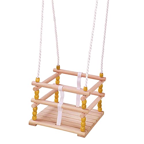 Idena 40192 - Gitterschaukel aus Holz, für Babys ab 1 Jahr, mit verstellbaren Halteseilen und Stahlringen, Tragkraft bis 50 kg, für unbeschwerten Schaukelspaß von Idena