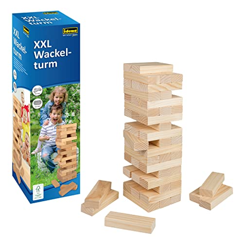 Idena 40212 - XXL Wackel-Turm, Stapelspiel mit 54 Bausteinen, Geschicklichkeits-Spiel aus Holz, ca. 15 x 15 x 54 cm großer Stapel-Turm, Spiel-Spaß für die ganze Familie von Idena