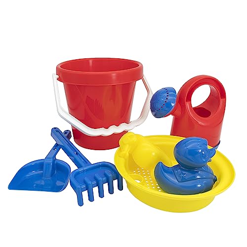 Idena 40239 - Sandspielzeug Set 7 teilig mit Eimer, Gießkanne, Sieb, 2 Förmchen, Harke und kleiner Schaufel, verschiedene Farbvarianten Idena 40239 - Sandspielzeug Set 7 teilig mit Eimer, Gießkanne, Sieb, 2 Förmchen, Harke und kleiner Schaufel, verschiedene Farbvarianten von Idena