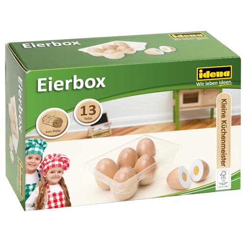 Idena 40240 - Kleine Küchenmeister Eier Set aus Holz, 6 Holzeier mit Klettverschluss, Zubehör für Spielküche und Kaufmannsladen, für Kinder ab 2 Jahren von Idena