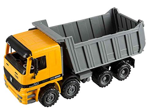 Idena 40286 - Kipplaster mit Heckklappe zum Öffnen und Kippen auf Knopfdruck, ca. 39 x 17,5 x 15 cm, Gelb von Idena