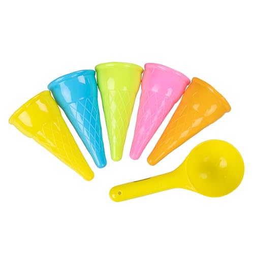 Idena 40376 - Sandspielzeug Set 6-teilig, Eiscreme mit Löffel, farbenfrohe Eiswaffeln, geeignet für Strand und Sandkasten von Idena