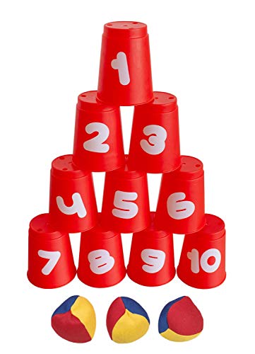Idena 40416 - Ballwurfspiel mit 10 Bechern und 3 Bällen, ab 3 Jahren, für Geburtstagsfeiern, im Garten oder Park von Idena