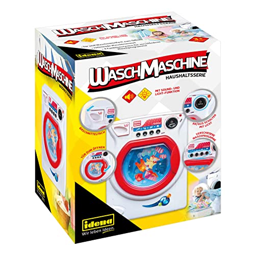 Idena 40469 - Waschmaschine für Kinder mit Licht- und Tonfunktion, Frontlader mit 4 Programmen und rotierender Waschtrommel, Spielzeug zum Erlernen praktischer Fertigkeiten von Idena