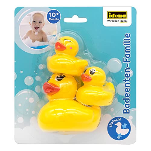 Idena 40614 - Badespielzeug Set für Kinder, 3-teiliges Wasserspielzeug mit einer gelben Quietscheente und 2 kleineren Spritztier Enten von Idena