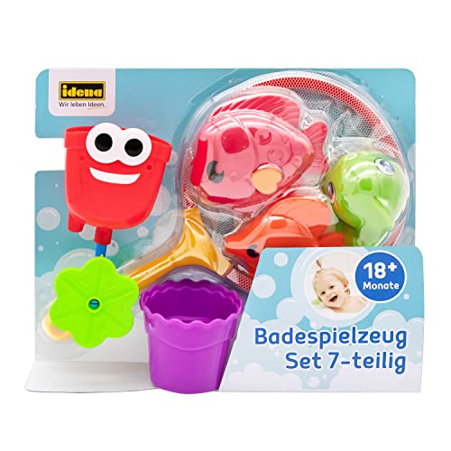 Idena 40615 - Badespielzeug Set für Kinder, 6-teiliges Wasserspielzeug in transparenter Tasche mit Fischen, Fischernetz und Wasserbechern von Idena