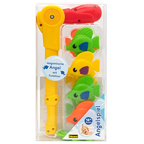 Idena 40616 - Badespielzeug-Set für Kinder, 8-teiliges Wasserspielzeug mit bunten Gummifischen und funktionaler Magnetangel von Idena