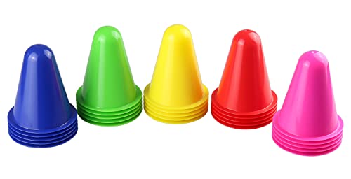 Idena 40622 - Pylonen 25 Stück, farbig sortierte Warn-Kegel aus Kunststoff, ca. 8 cm hoch, stapelbar, Verkehrshütchen für Sport, Freizeit, Slalom, Fußball und Vereine Idena 40622 - Pylonen 25 Stück, farbig sortierte Warn-Kegel aus Kunststoff, ca. 8 cm hoch, stapelbar, Verkehrshütchen für Sport, Freizeit, Slalom, Fußball und Vereine von Idena