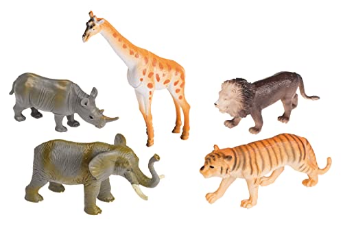 Idena 4320409 - Spielfigurenset mit 5 Zootieren, aus Kunststoff, jeweils ca. 10 cm groß, Spielspaß für die Badewanne, den Sandkasten, im Kindergarten und Kinderzimmer von Idena