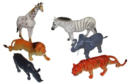 Idena 4329901 - Spielfigurenset mit 6 Zootieren, aus Kunststoff, jeweils ca. 15 cm groß, Spielspaß für die Badewanne, den Sandkasten, im Kindergarten und Kinderzimmer von Idena