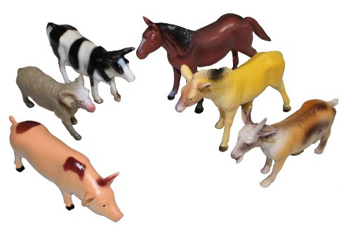 Idena 4329902 - Spielfigurenset mit 6 Farmtieren, aus Kunststoff, jeweils ca. 15 cm groß, Spielspaß für die Badewanne, den Sandkasten, im Kindergarten und Kinderzimmer von Idena