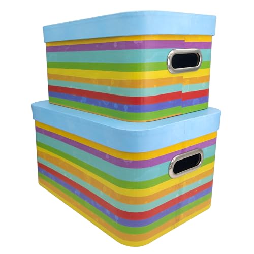 Idena 50067 - Geschenkbox mit Deckel und Metallgriffen, 2 Stück in verschiedenen Größen, Geschenkschachteln mit bunten Streifen Idena 50067 - Geschenkbox mit Deckel und Metallgriffen, 2 Stück in verschiedenen Größen, Geschenkschachteln mit bunten Streifen von Idena