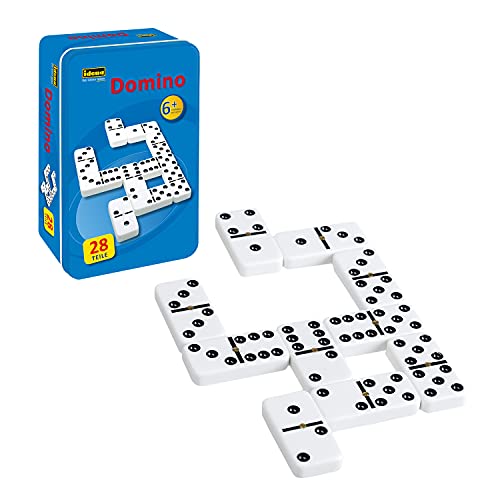 Idena 6050012 - Domino Spiel mit 28 Steinen, in einer Metallbox, mit Spielanleitung, Legespiel für spannende Spielrunden zuhause und auf Reisen von Idena