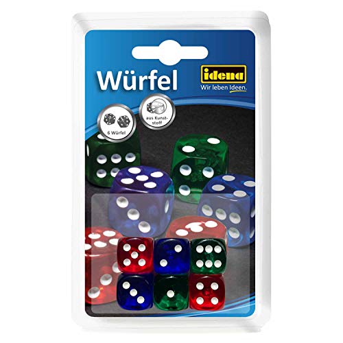 Idena 6109055 - Würfelset mit 6 Augenwürfeln, aus Kunststoff, bunt, Kantenlänge ca. 1,6 cm, für Spieleabende mit Freunden und Familie Idena 6109055 - Würfelset mit 6 Augenwürfeln, aus Kunststoff, bunt, Kantenlänge ca. 1,6 cm, für Spieleabende mit Freunden und Familie von Idena