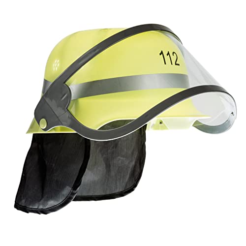 Idena 8040005 - Feuerwehrhelm für Kinder, mit klappbarem Visier und Nackentuch, Luftöffnungen und Innenpolster, 112, Einsatz, Beruf, Schutzhelm, Feuerwehr, Feuerwehrmann von Idena